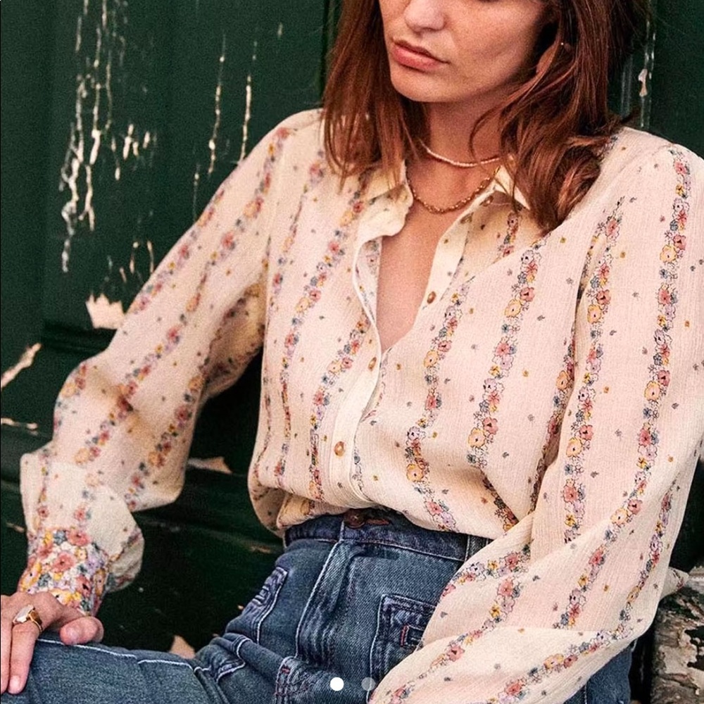 Sezane Claudio Silk Blouse Sz 36